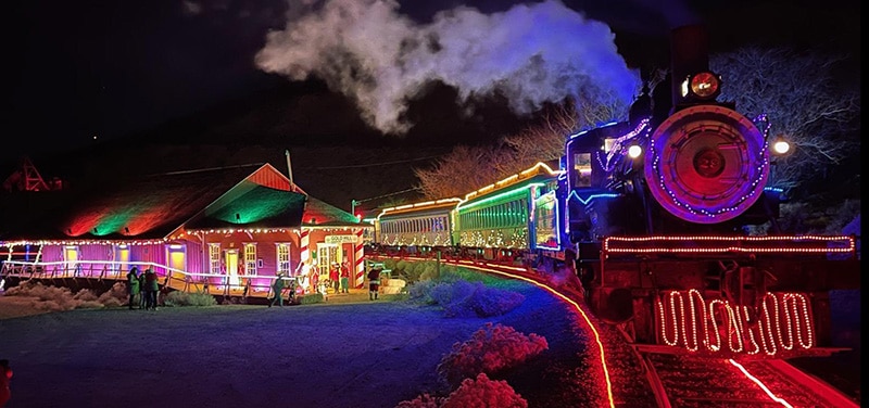 Electric Holiday Train O' Lights Virginia & Truckee Railroad