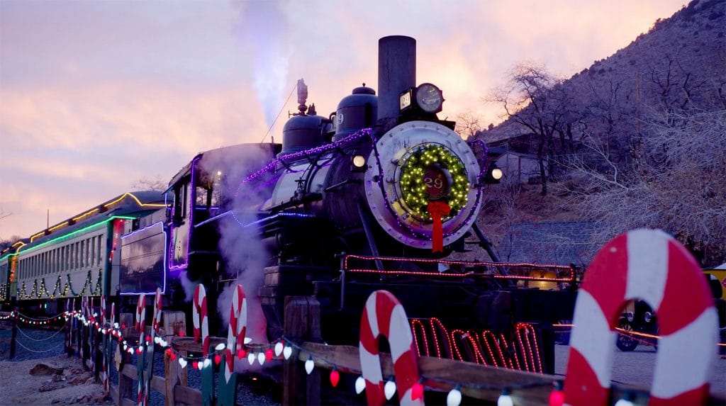 Electric Holiday Train O’ Lights Virginia & Truckee Railroad