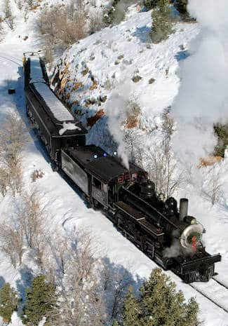 V&T engine 29 pulling the Candy Cane Express up around the shoofly that bypasses the collapsted tunnel 3